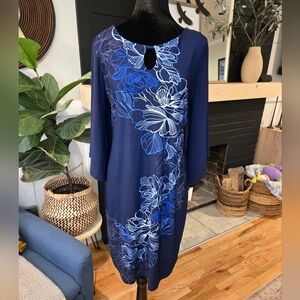 Dana Bitchman Navy Floral Dress w/ Bell Sleeves